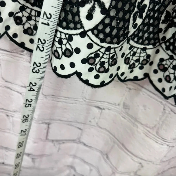 talbots petites midi pleated skirt black white polka dot scalloped hem sz 8P - Picture 5 of 8